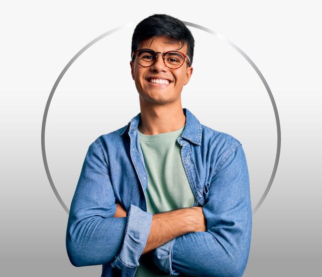 Active young man in blue shirt